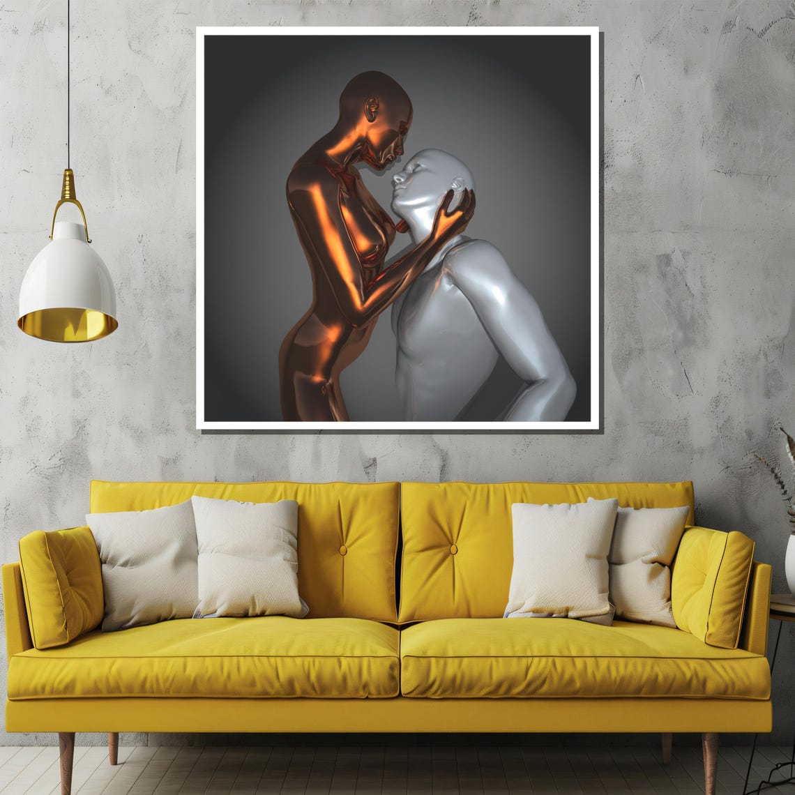 Copper And Silver Lovers Embrace Metallic Romance Art Poster - Image 2