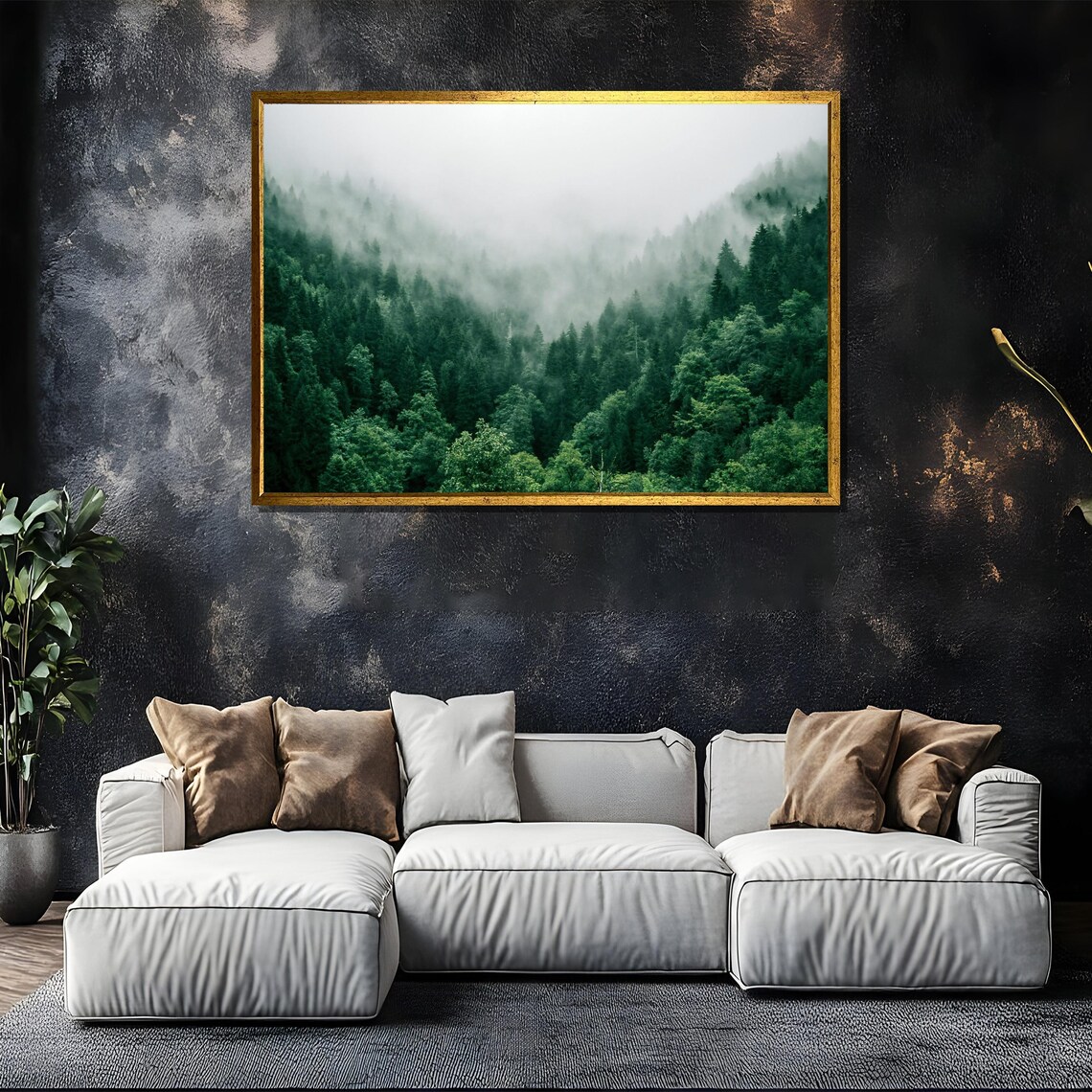 Misty Green Pine Forest in Fog Serene Nature Photography Poster - Image 5