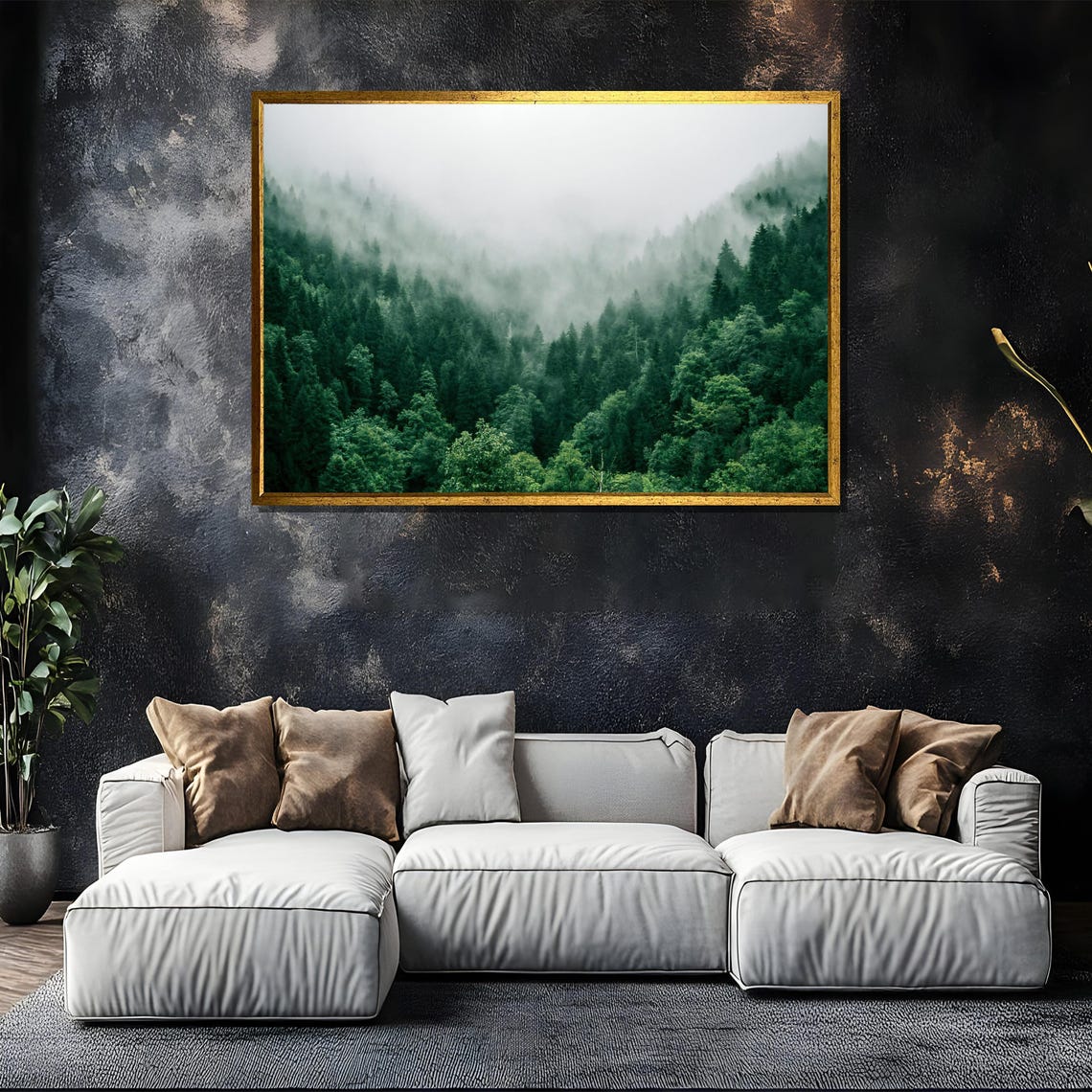 Serene Forest Painting Misty Green Wilderness Landscape Art Gift For Nature Lovers And Peaceful Home Decor - Image 5