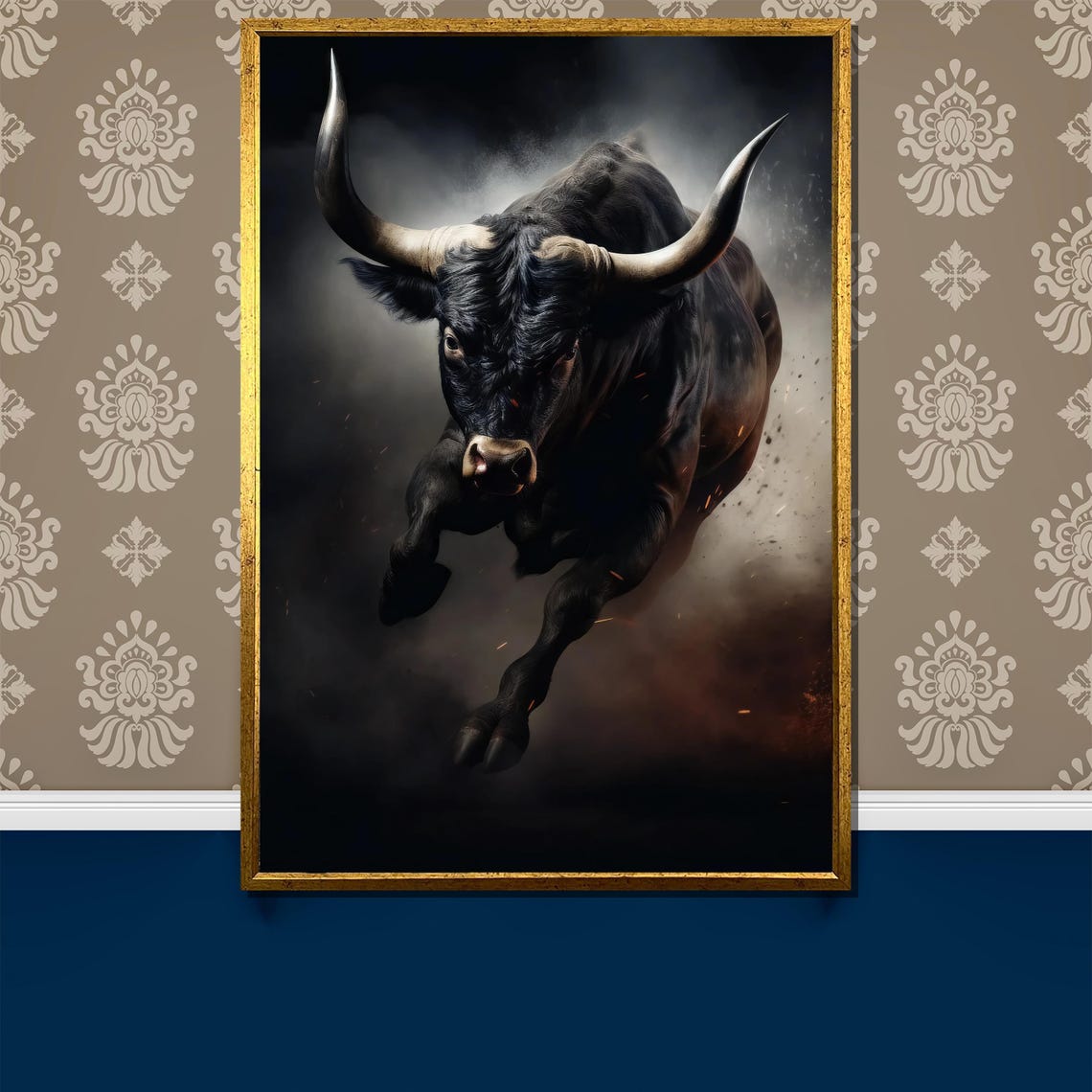 Dynamic Charging Bull Painting Bold Power And Strength Wall Art Gift Modern Animal Decor For Home And Office Spaces