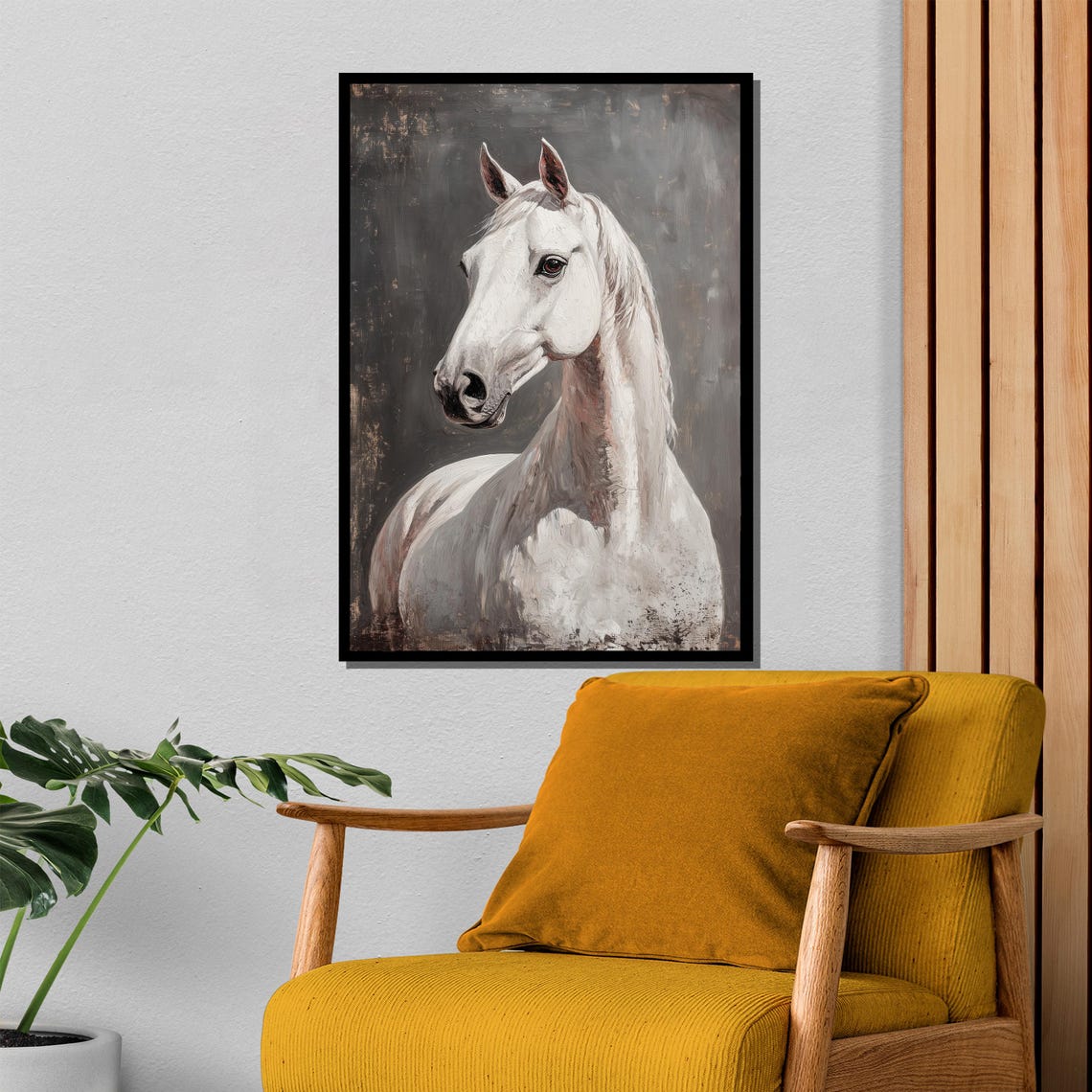 Regal White Horse Portrait On A Dark Moody Gray Backdrop Poster - Image 4
