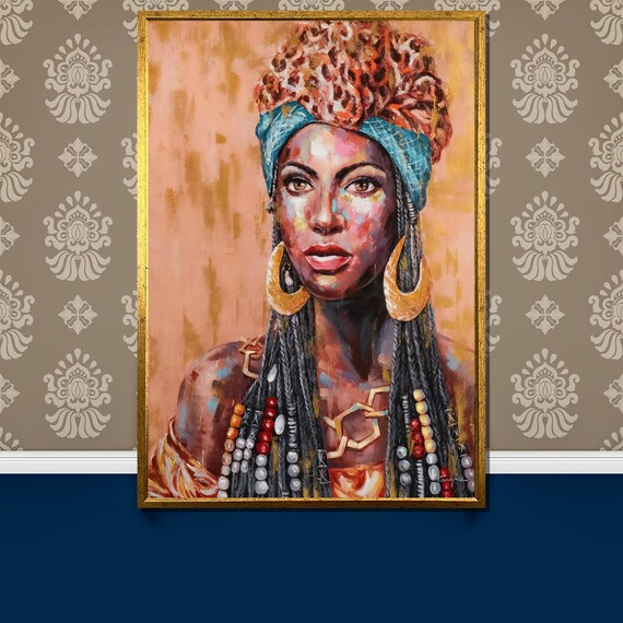 Tribal Woman In Leopard Headwrap And Turquoise Scarf Art Poster