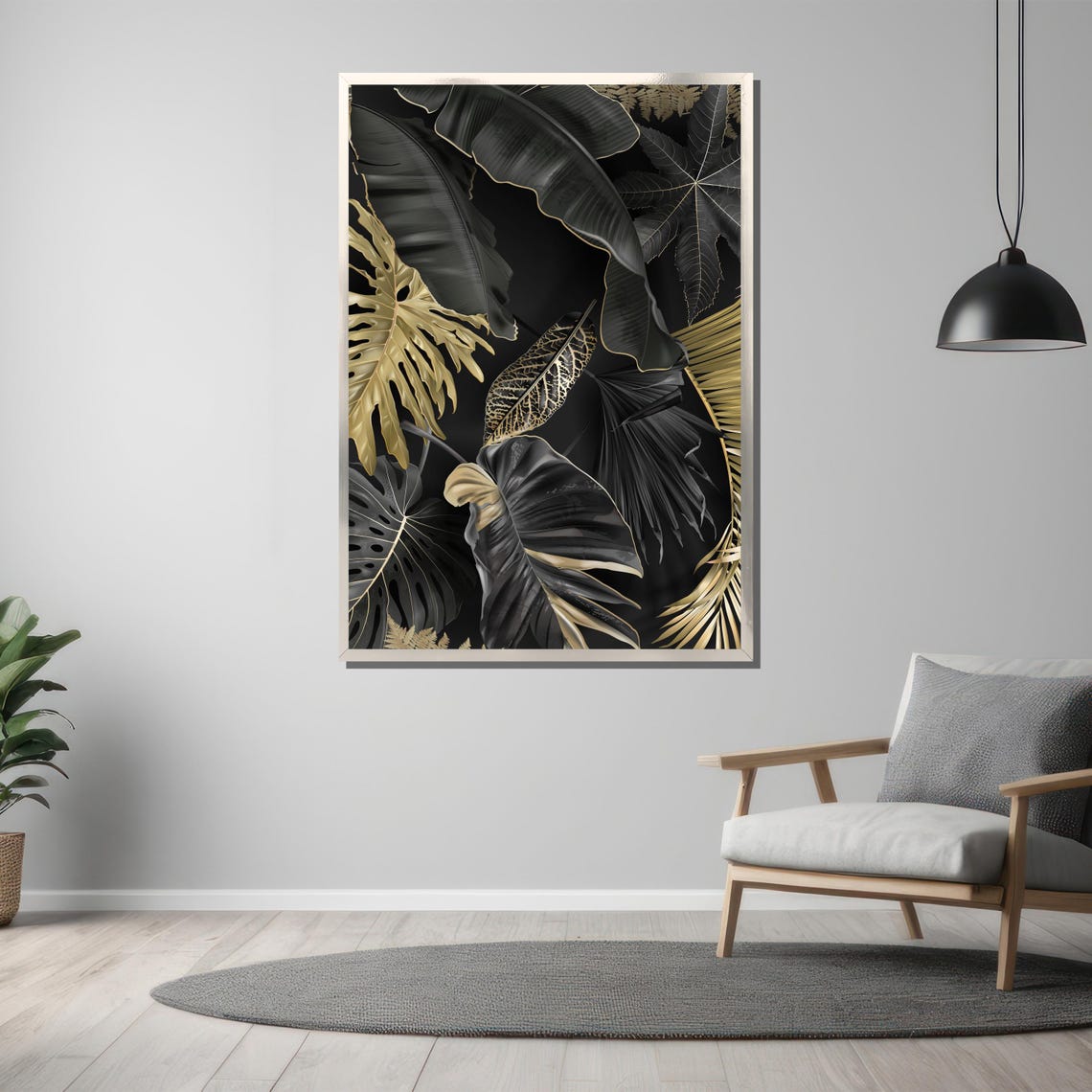 Luxury Black And Gold Tropical Leaves Dark Jungle Art Poster - Image 3