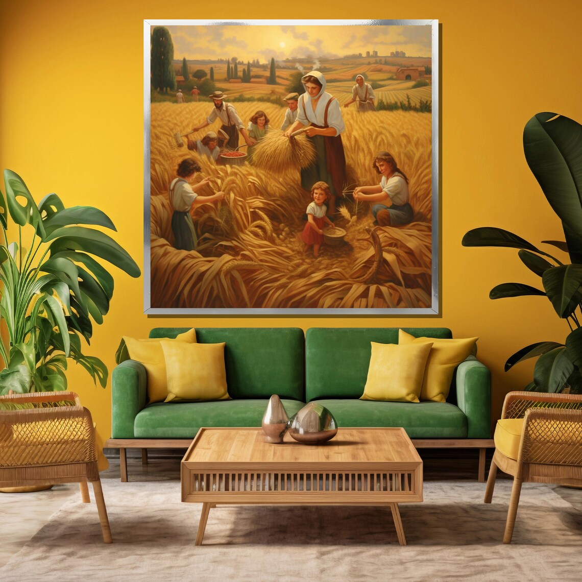 Golden Wheat Harvest Scene Rustic Farm Life Painting Country Poster - Image 3