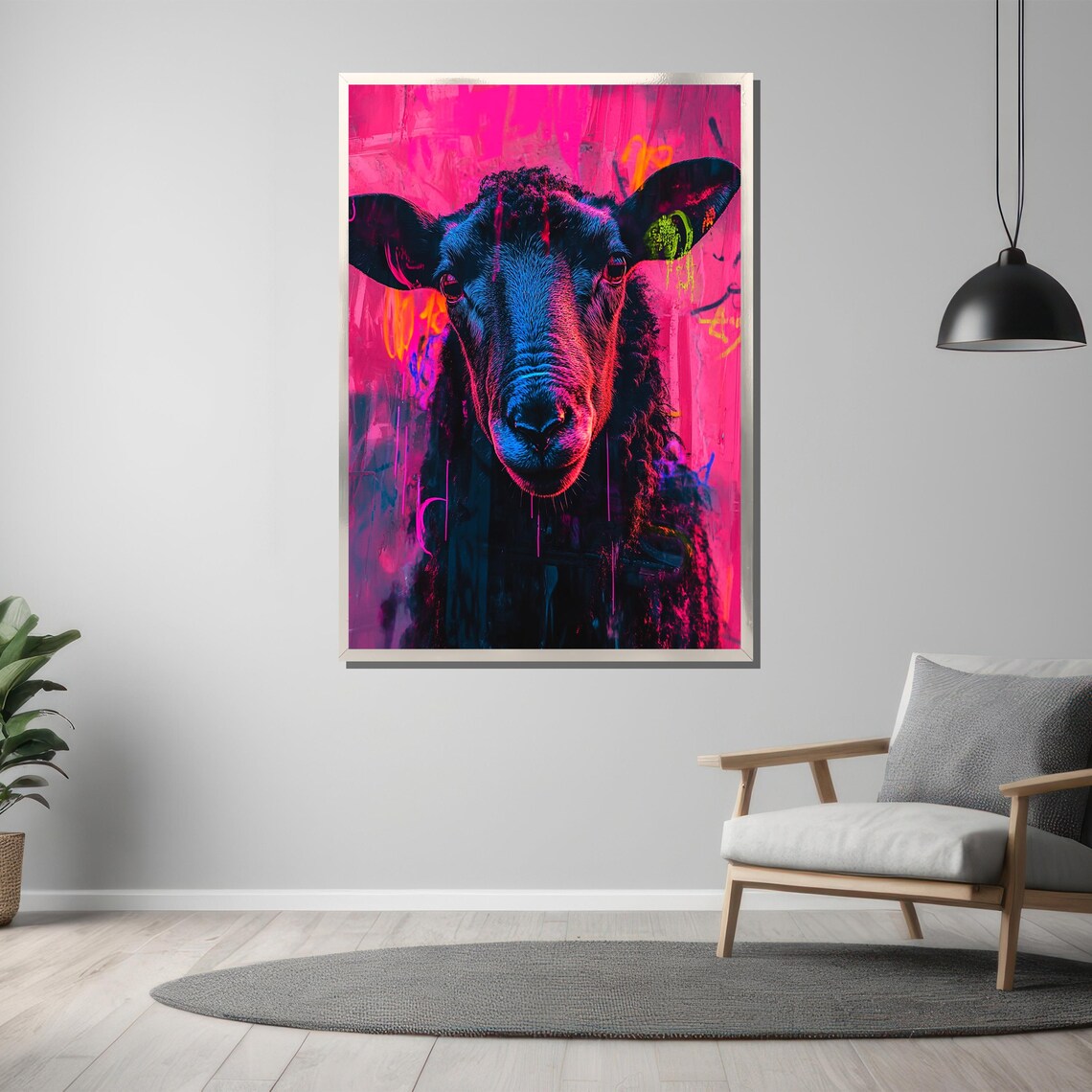 Neon Rebellion Black Sheep Graffiti Portrait on Hot Pink Poster - Image 3