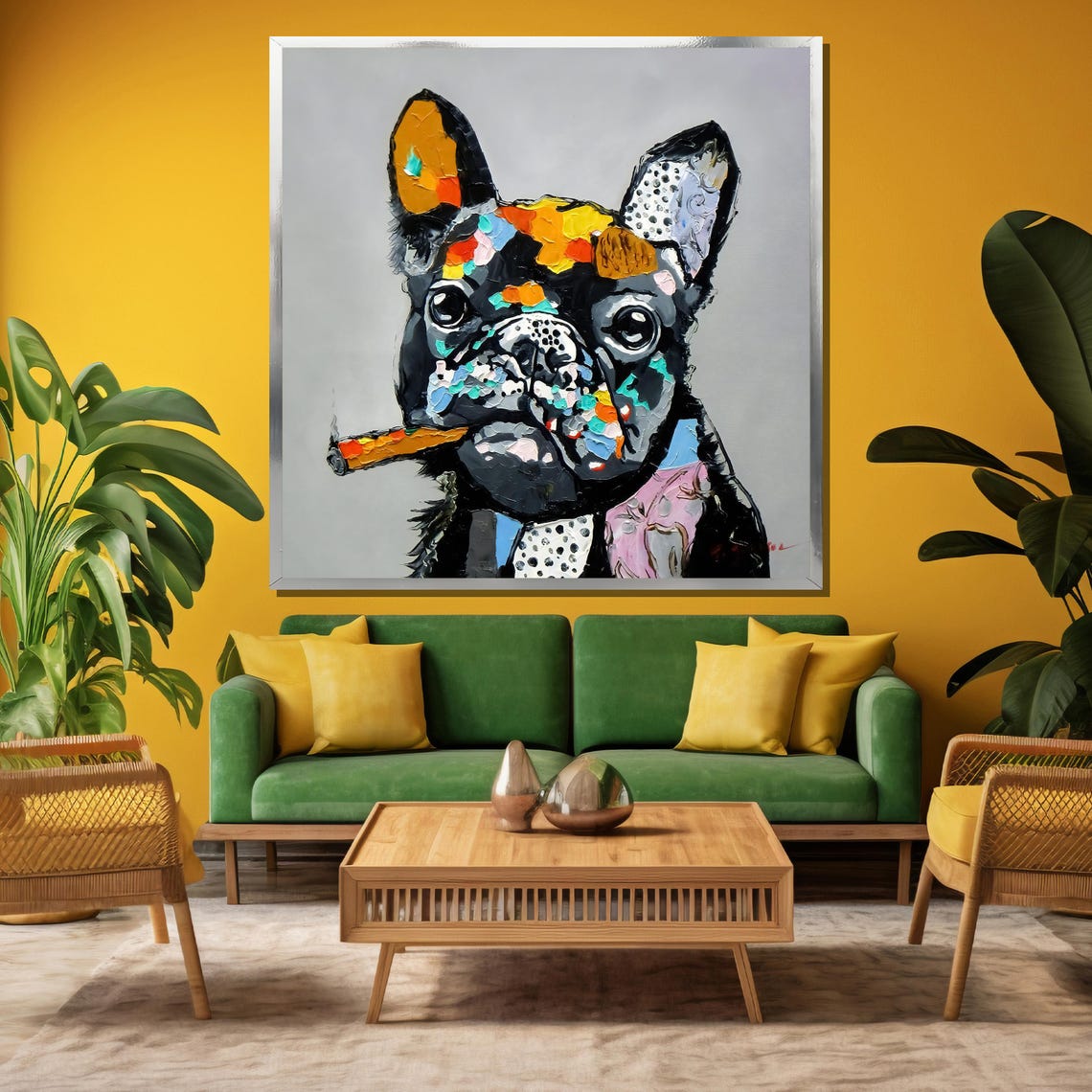 French Bulldog with Cigar in Colorful Abstract Pop Art Poster - Image 3