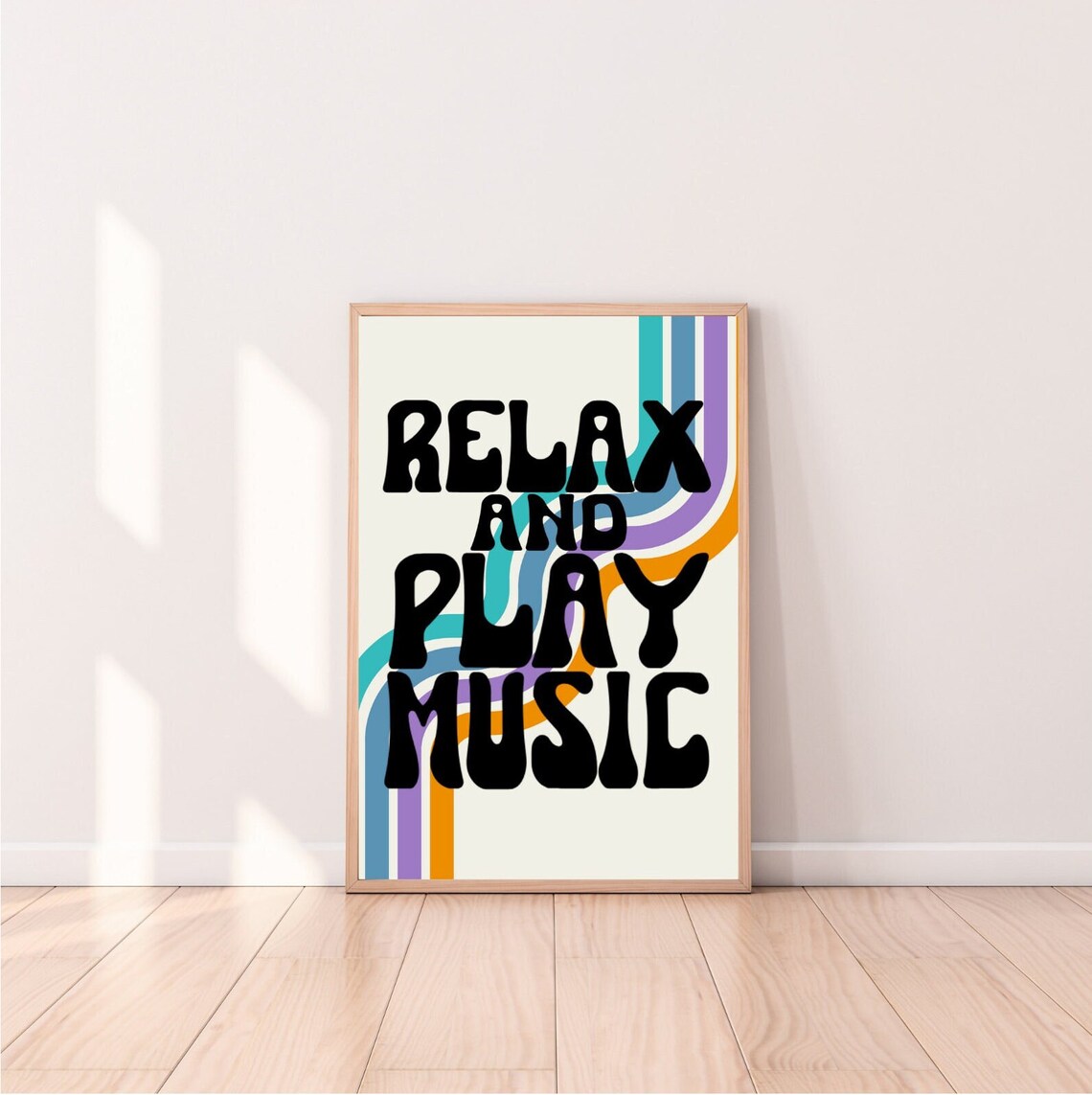 Relax And Play Music Retro Groovy Wavy Stripes Music Room Wall Art - Image 3