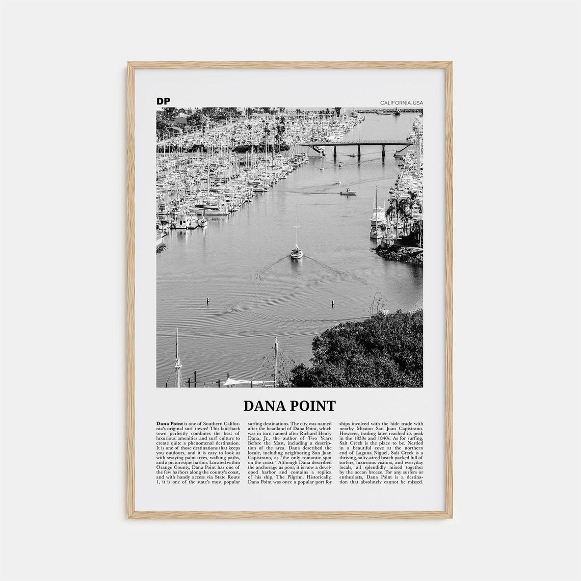 Dana Point Black and White Travel Poster, California