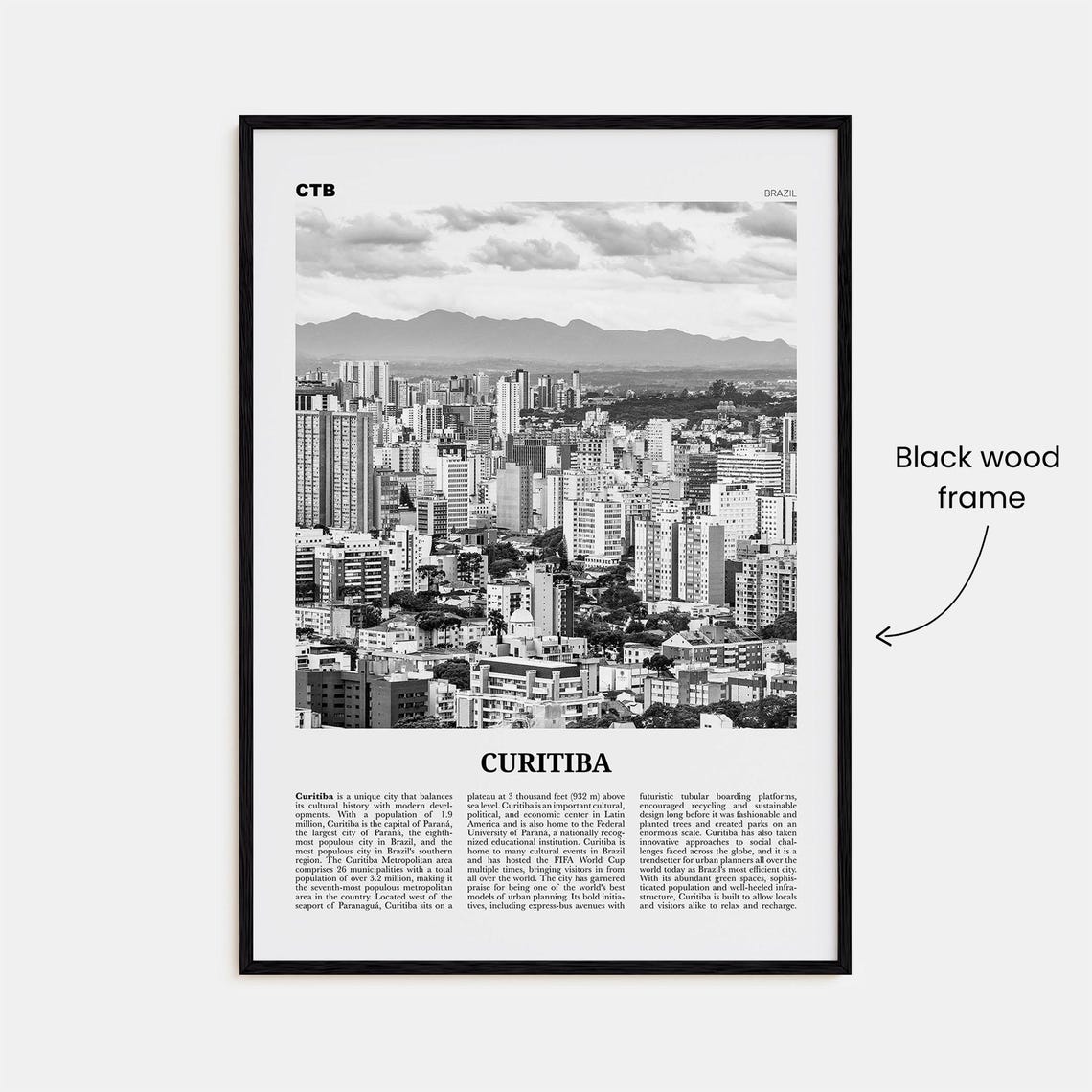Curitiba Black and White Travel Poster, Brazil - Image 3