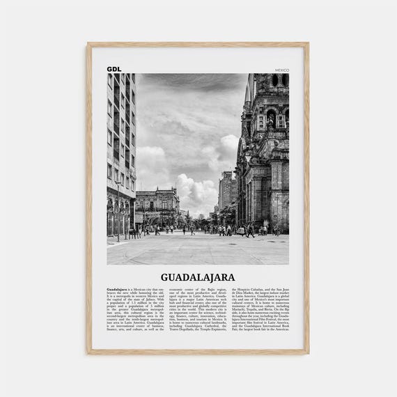 Guadalajara Black and White Travel Poster, Mexico