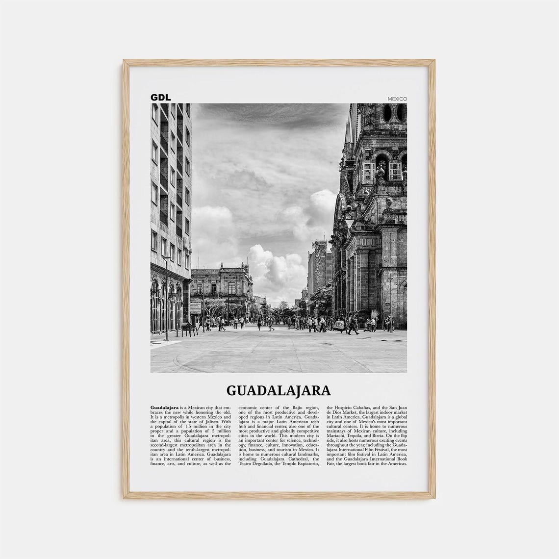 Guadalajara Black and White Travel Poster, Mexico