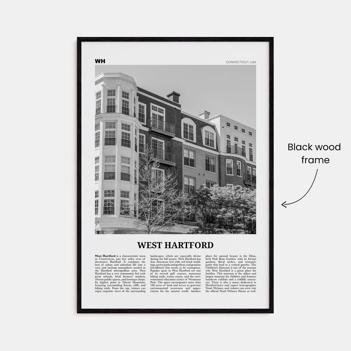 West Hartford, Connecticut Black and White Travel Poster - Image 3