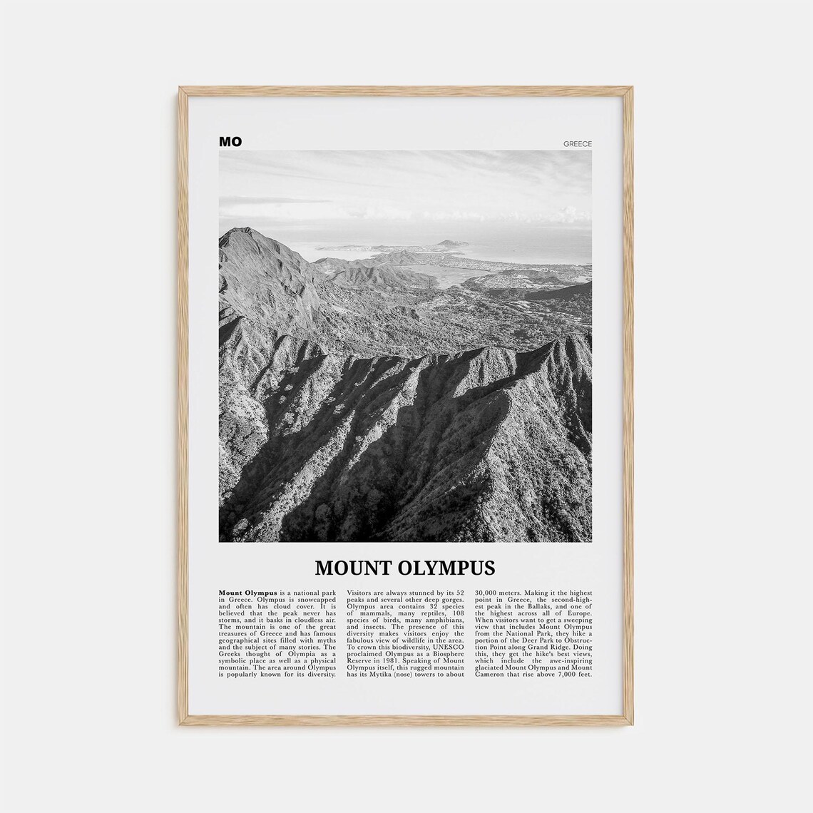 Mount Olympus Black and White Art Print, Greece