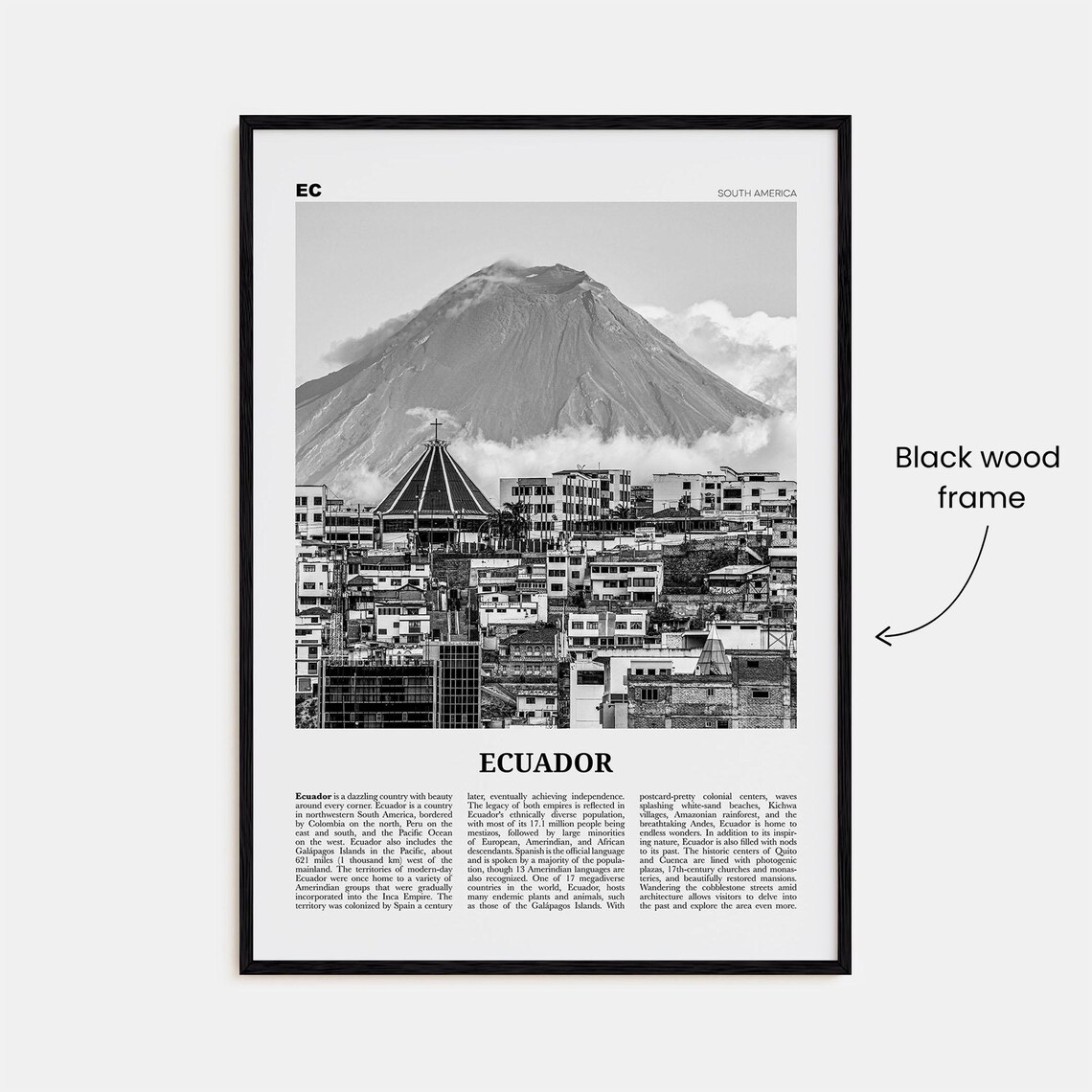 Ecuador Black and White Travel Poster, South America - Image 3