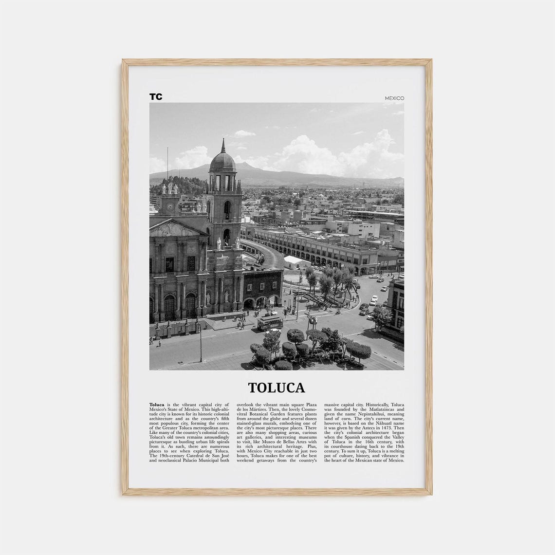 Toluca Black and White Travel Poster, Mexico Art Print