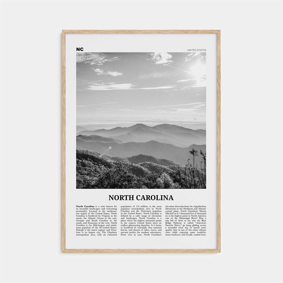 North Carolina Black-and-White Travel Poster Print