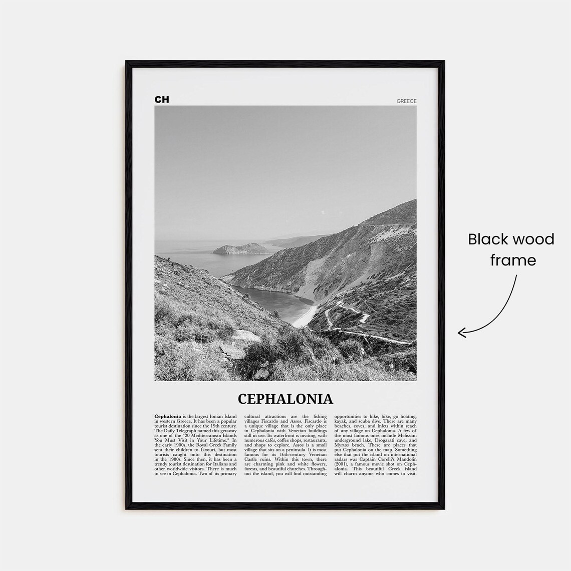 Cephalonia Greece Black And White Travel Poster - Image 3