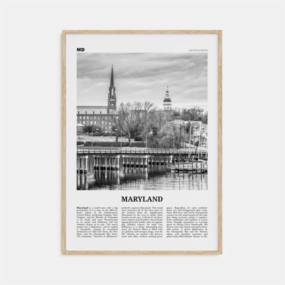 Maryland Black and White Art Print, USA Wall Art
