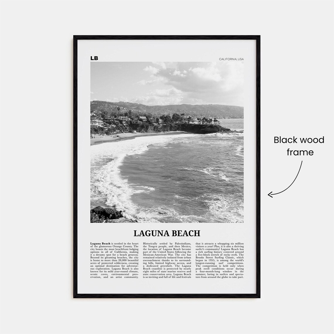 Laguna Beach Black and White Travel Poster, California - Image 3