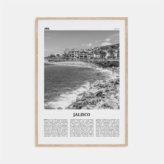 Jalisco Black and White Travel Poster, Mexico Decor