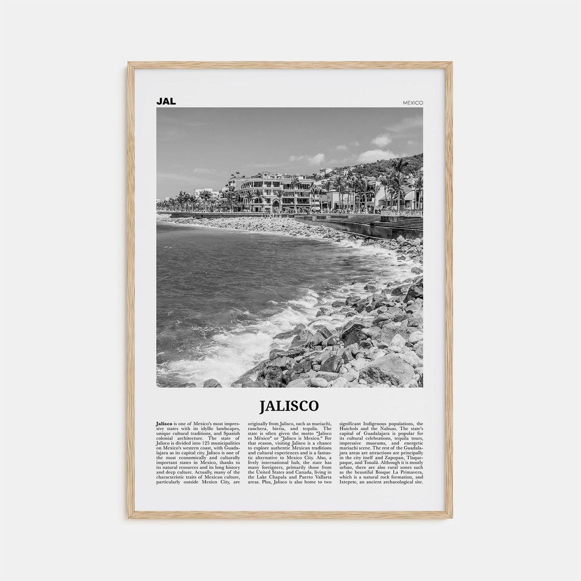 Jalisco Black and White Travel Poster, Mexico Decor