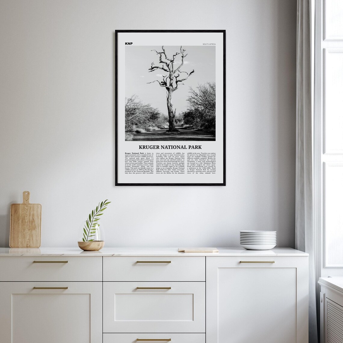Kruger National Park Black and White Travel Poster - Image 2