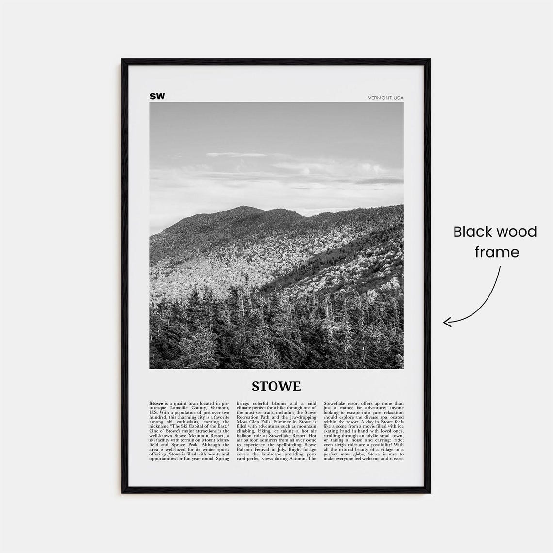 Stowe Black And White No. 2 Travel Poster, Vermont - Image 3