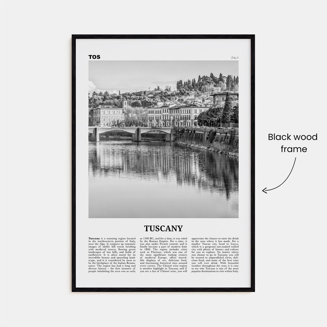 Tuscany, Black And White Travel Poster, Italy - Image 3