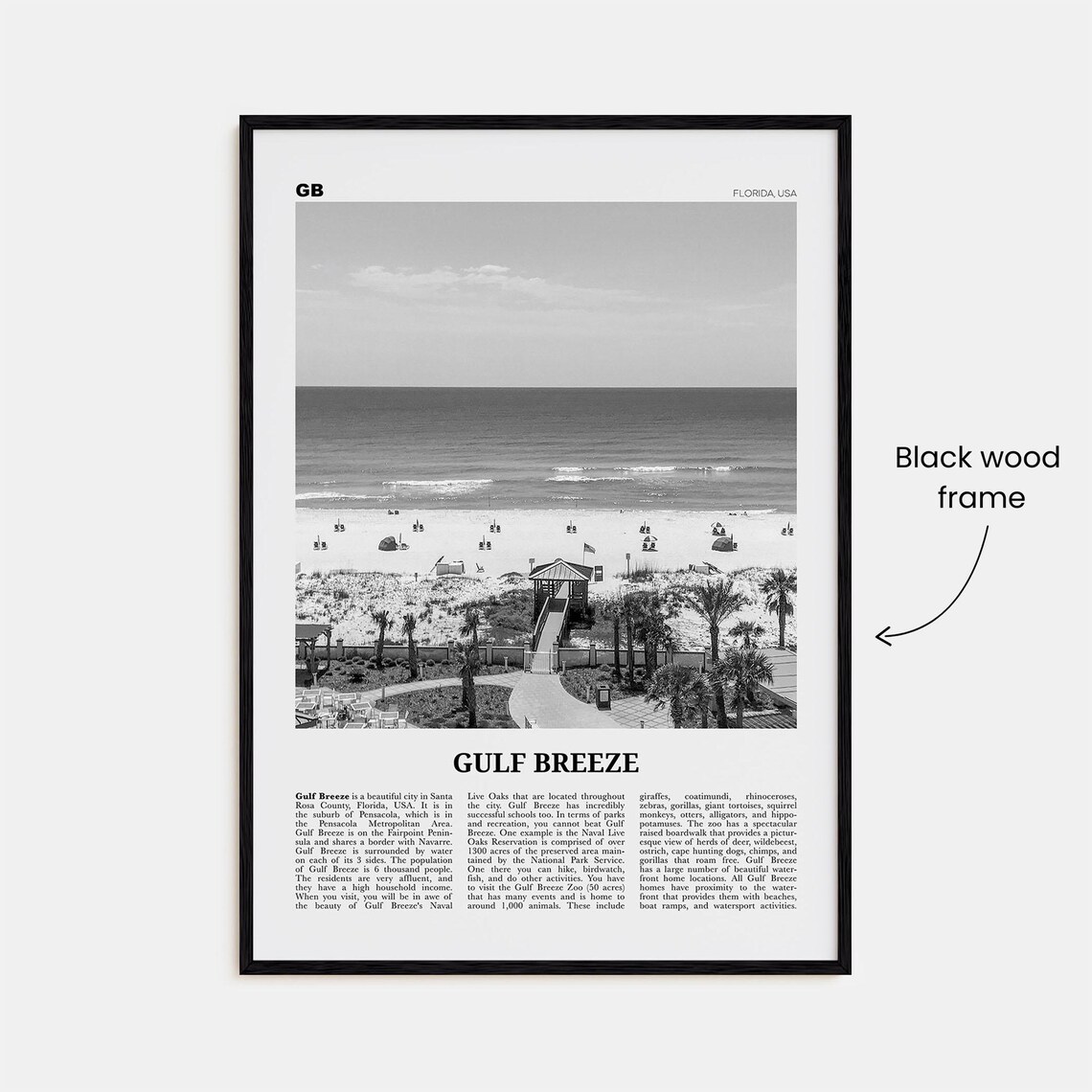 Gulf Breeze, Florida Black and White Travel Poster - Image 3