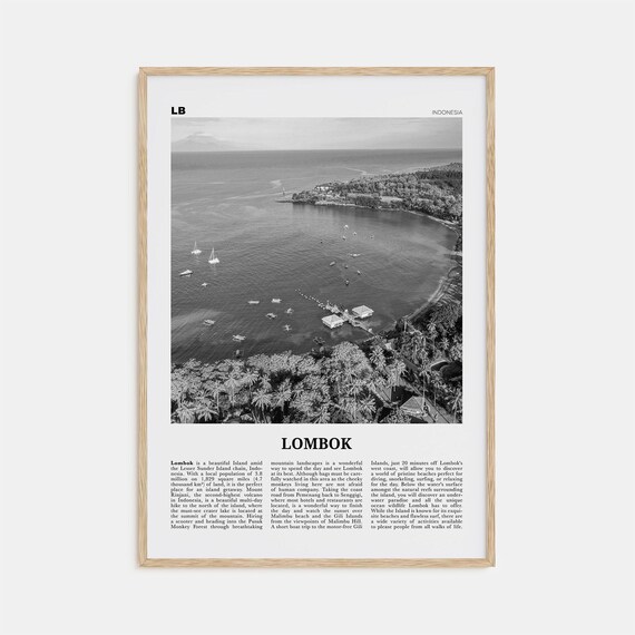 Lombok Black and White Map Art Print, Indonesia