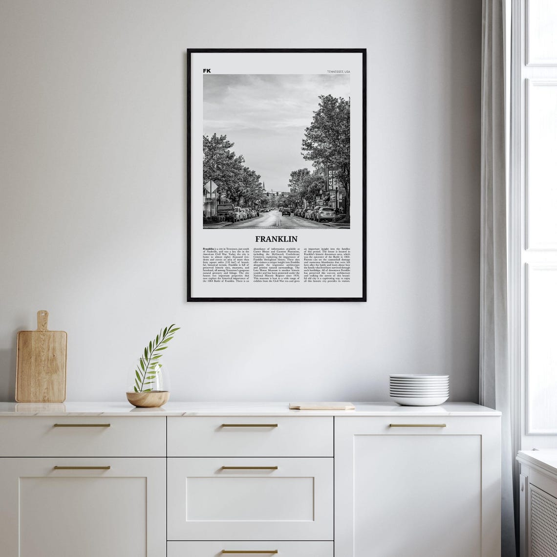 Franklin Black and White Travel Poster, Tennessee - Image 2