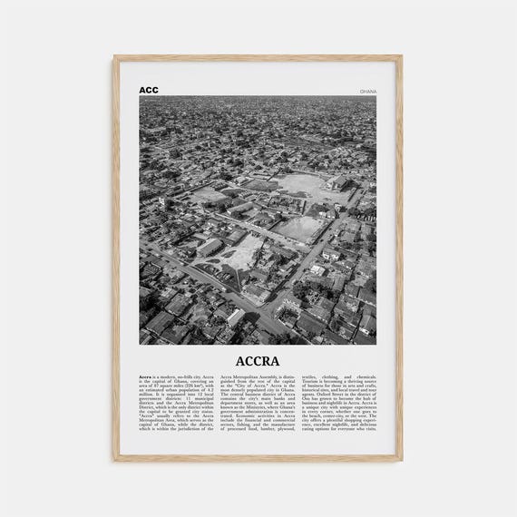 Accra Black and White Travel Poster, Ghana City Art