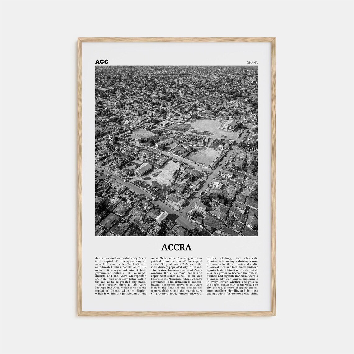 Accra Black and White Travel Poster, Ghana City Art