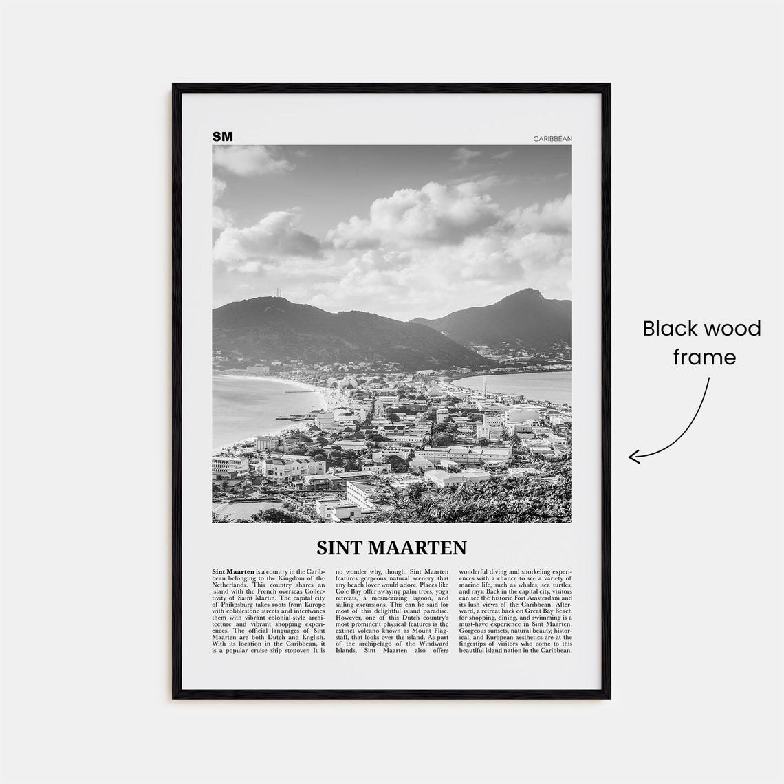 Sint Maarten Black and White Map Travel Poster - Image 3