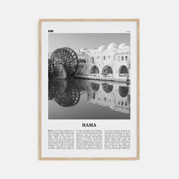 Hama, Syria Black and White Travel Map Art Print