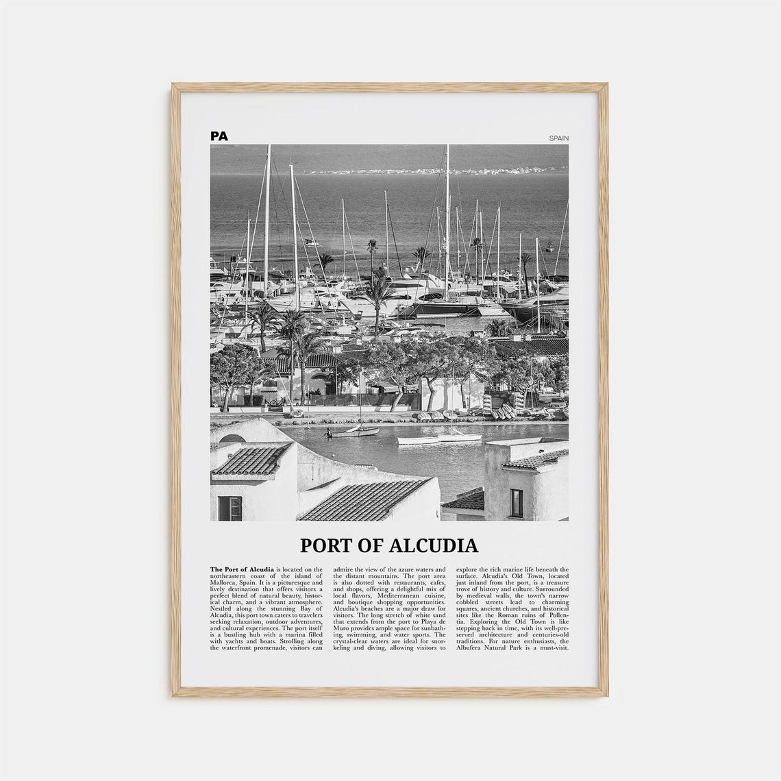 Port Of Alcudia Print Black And White Port Of Alcudia Wall Art Port Of Alcudia Poster Port Of Alcudia Photo Port Wall Dcor Port Map