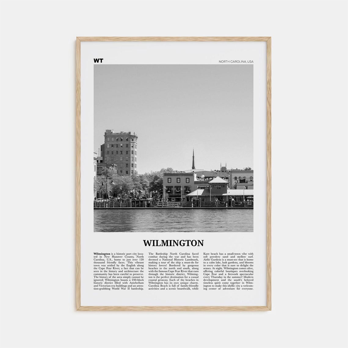 Wilmington Black and White Poster, North Carolina
