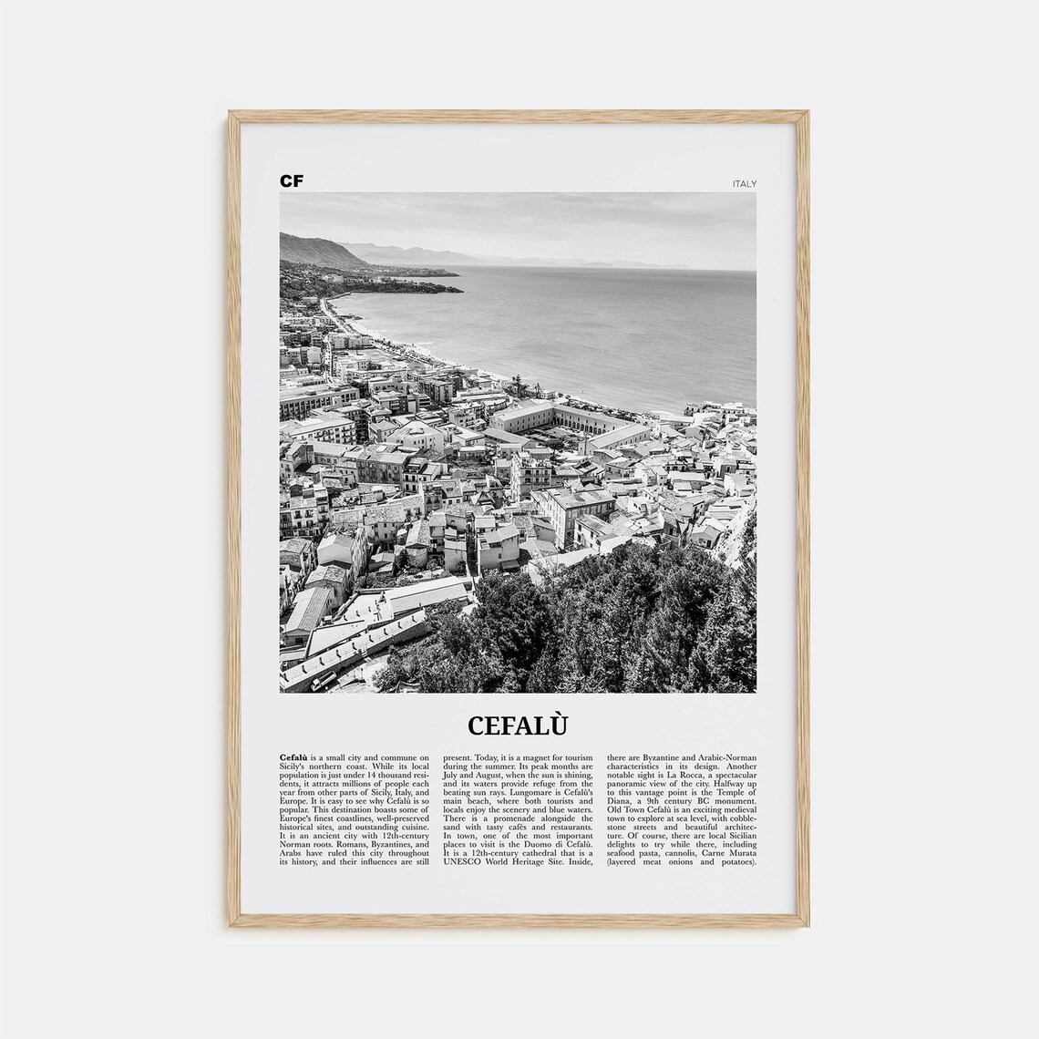 Cefalu Black And White Travel Poster, Sicily Italy
