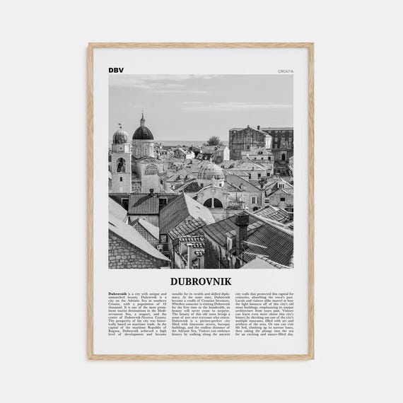 Dubrovnik Black and White Travel Poster, Croatia