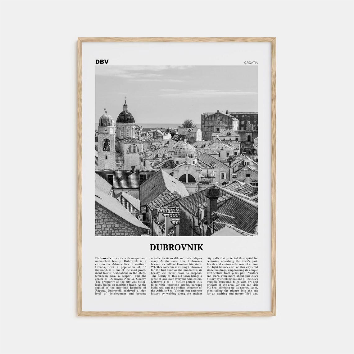 Dubrovnik Black and White Travel Poster, Croatia