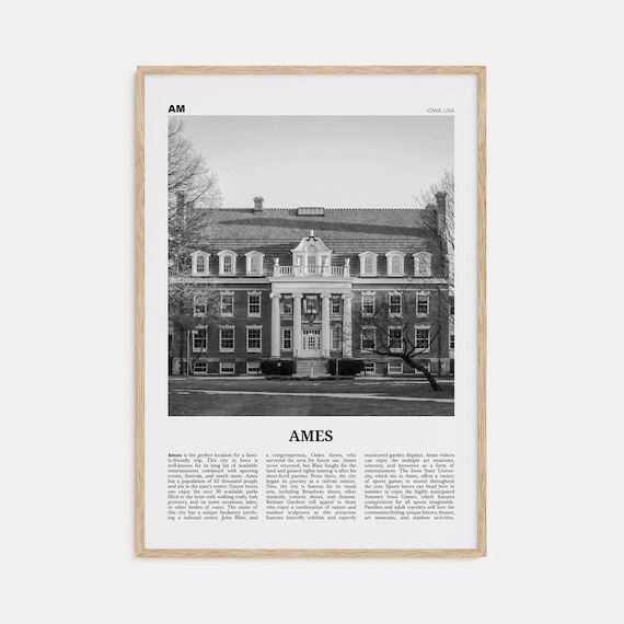 Ames Black and White Map Wall Art Print, Iowa USA