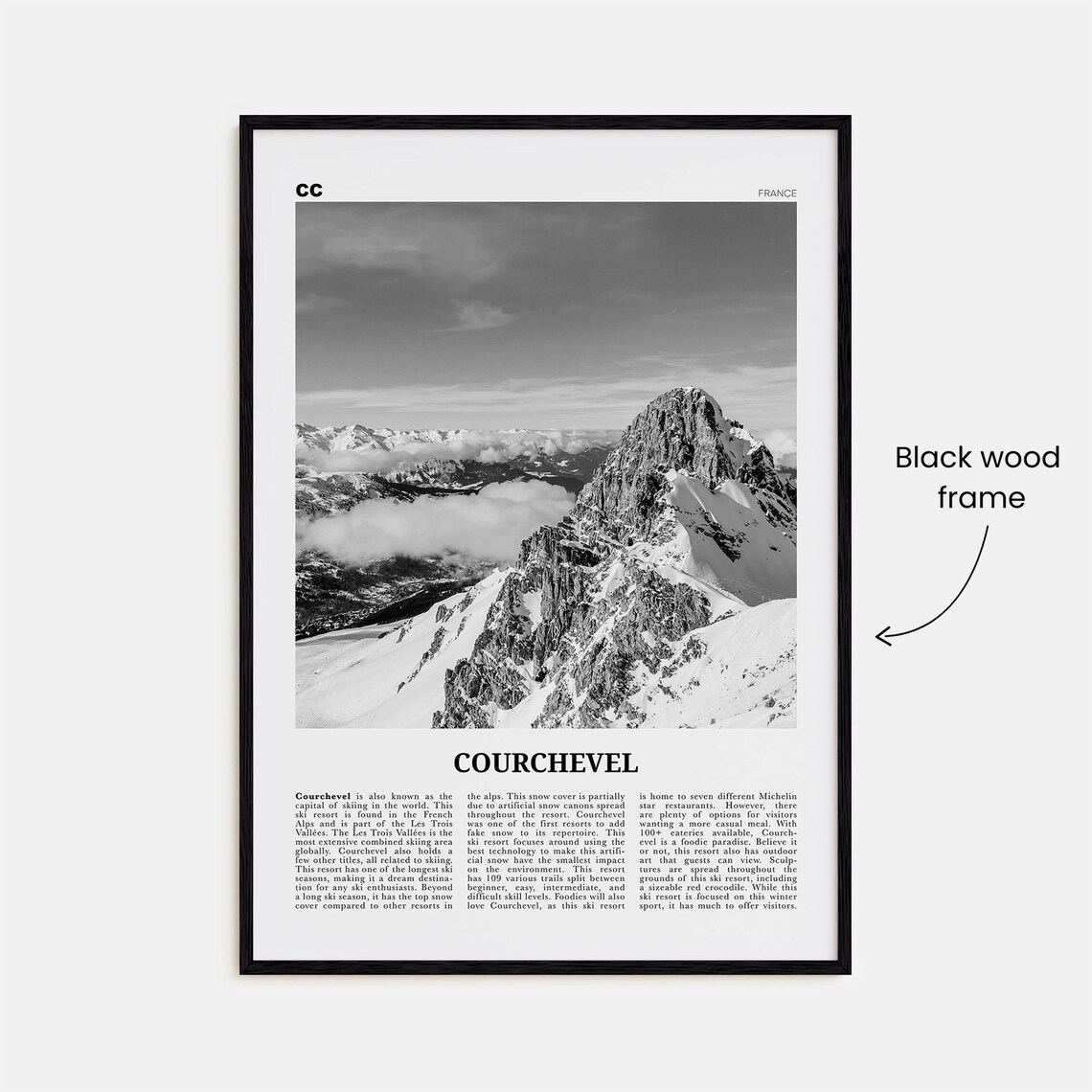 Courchevel Black and White Travel Poster, France - Image 3