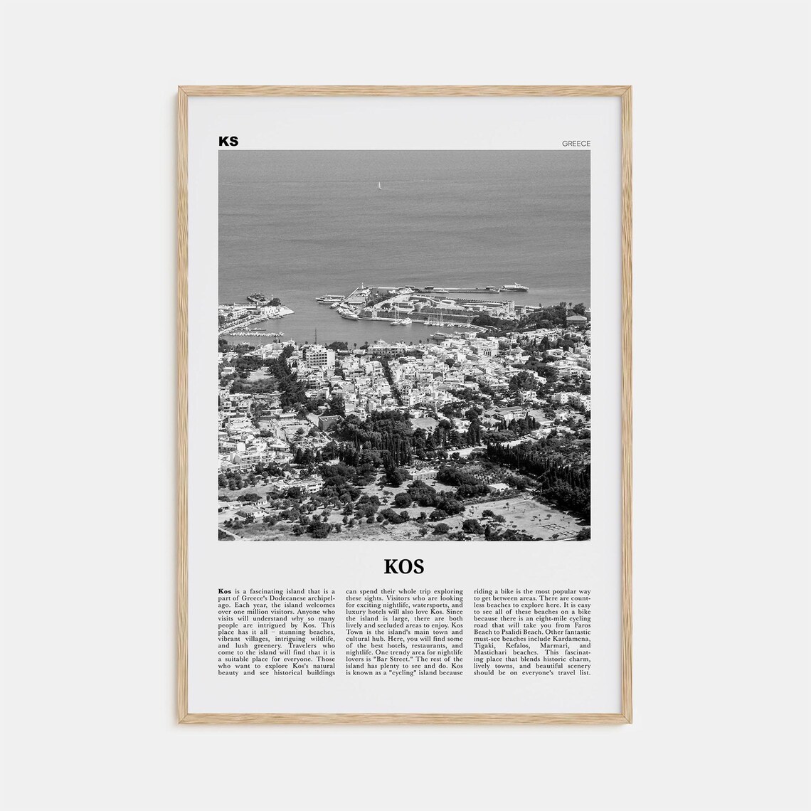 Kos Black and White Travel Poster, Greece Aegean