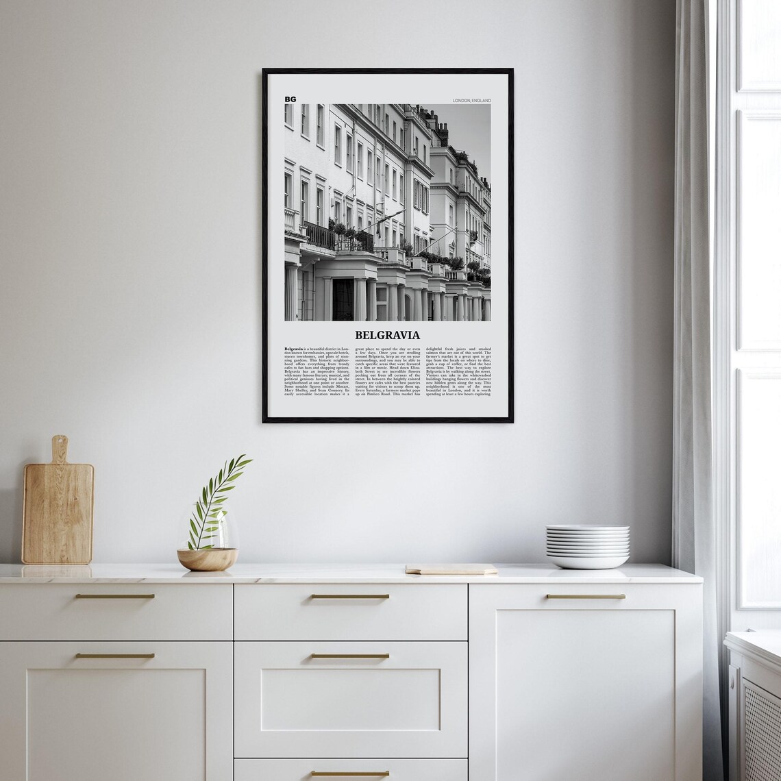 Belgravia Black and White Map, London Travel Poster - Image 2
