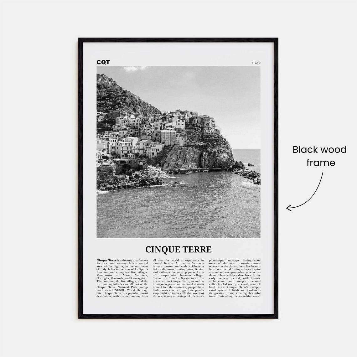 Cinque Terre Black And White Travel Poster, Italy - Image 3