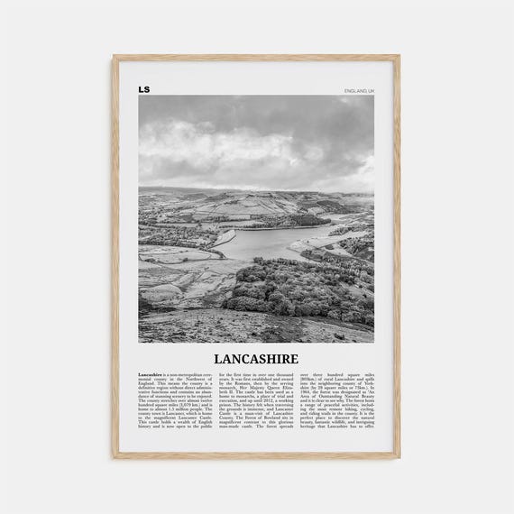 Lancashire Black and White Map Art Print