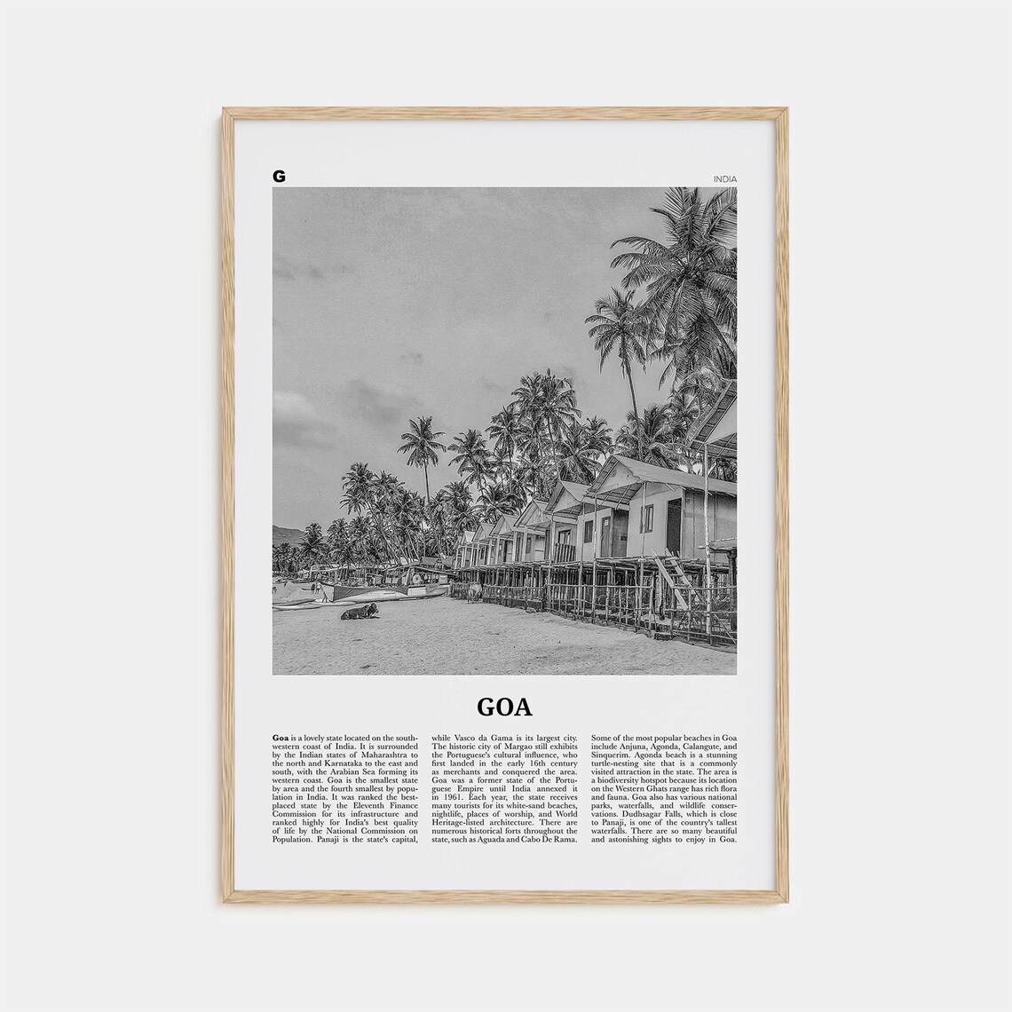 Goa Black and White Photo Travel Poster, India