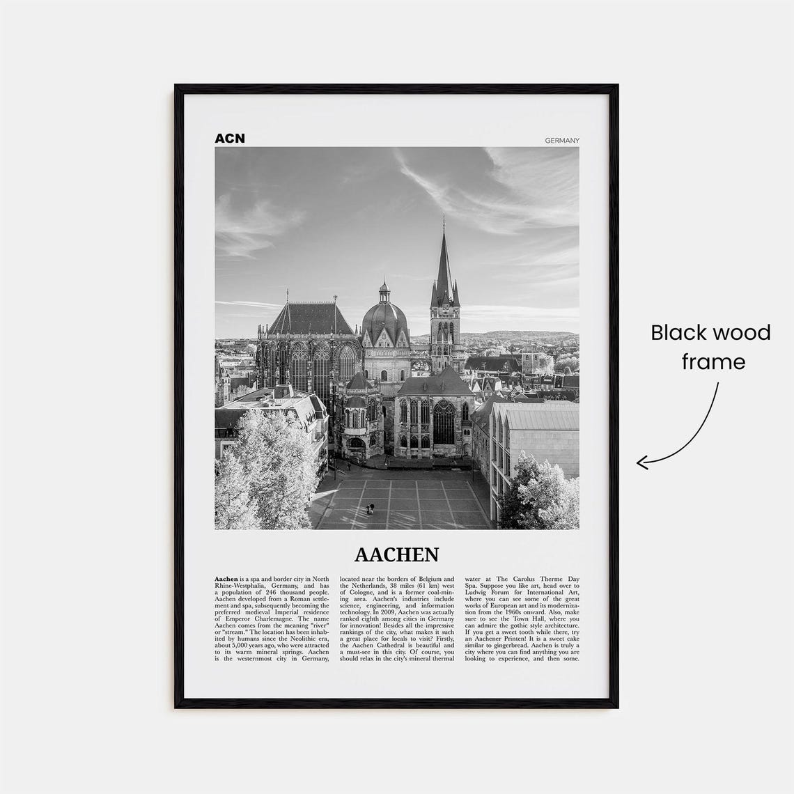 Aachen Black and White Travel Poster, Germany View - Image 3