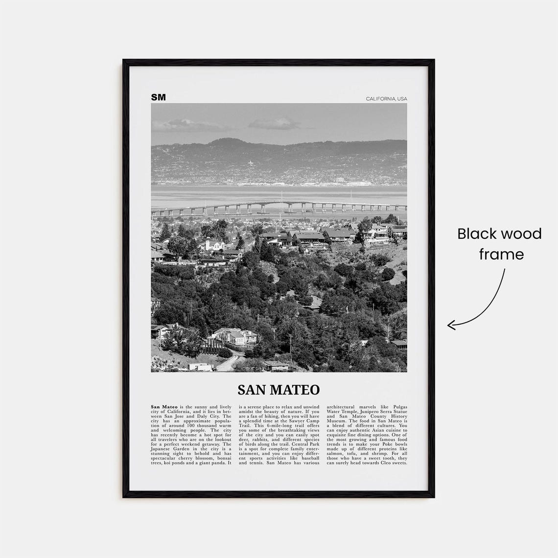 San Mateo Print Black And White San Mateo Wall Art San Mateo Poster San Mateo Photo San Mateo Wall Dcor California Usa United States - Image 3
