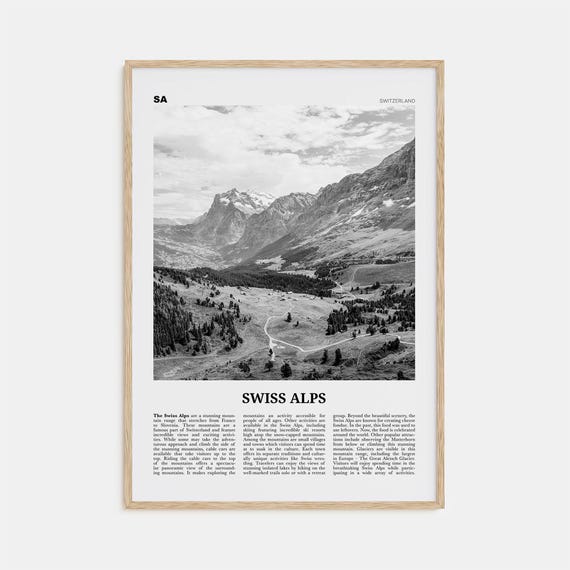 Swiss Alps Black And White Travel Poster Print
